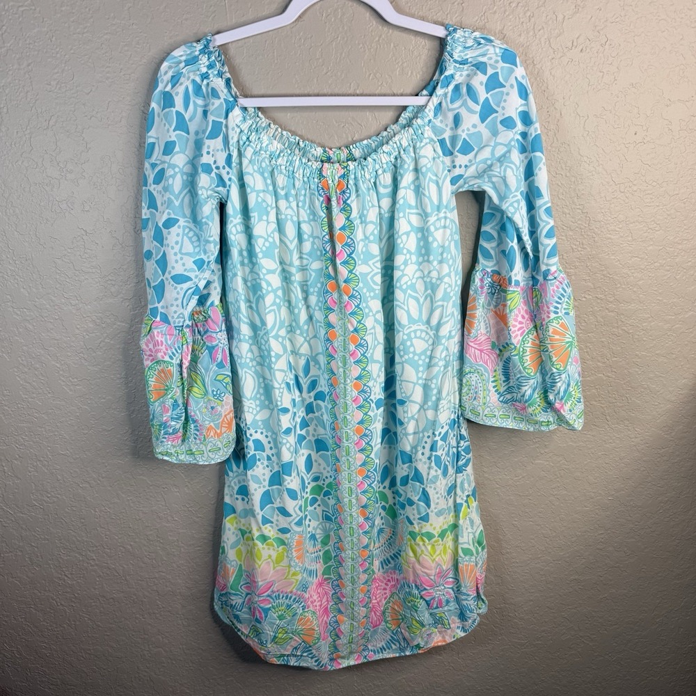 Lilly Pulitzer Nevie Off The Shoulder Dress Multi Caribbean Citrus Print Size M